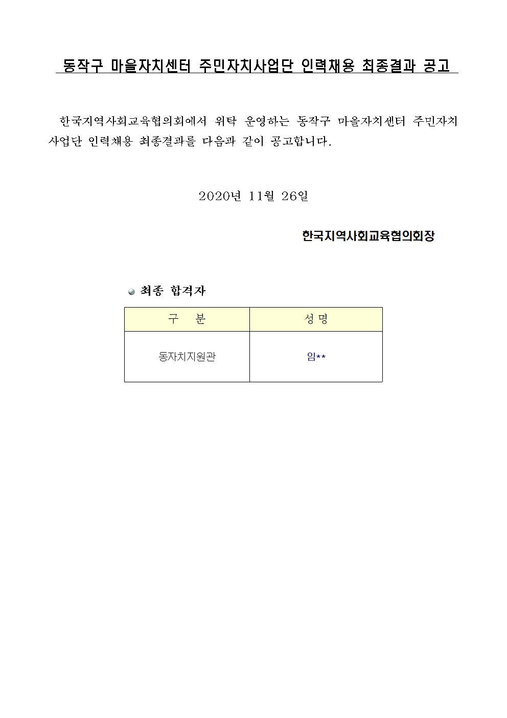 (공문 동작구청 2020-049) 붙임1. 동작구센터 주민자치사업단 인력채용 최종 결과001.jpg